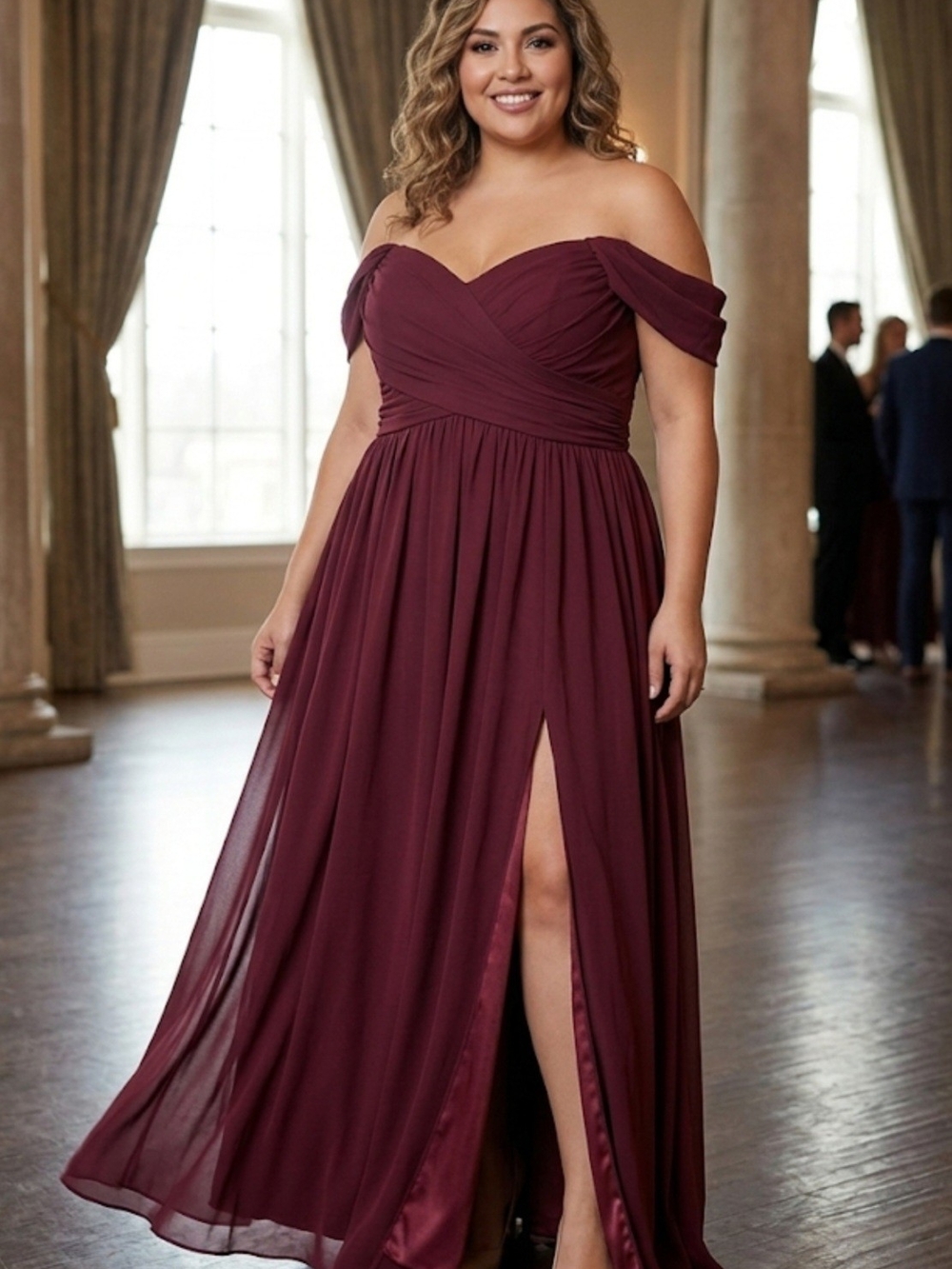 Others Follow Burgundy One-Shoulder Evening Gown with Thigh Split
